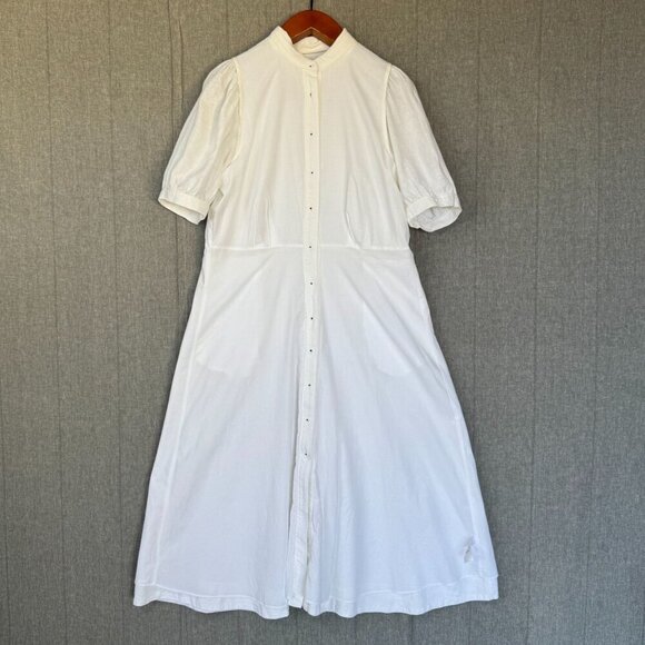 Ann Taylor ivory Linen Blend Short Puff Sleeve Button Front Midi Dress Size 16 - Picture 14 of 17